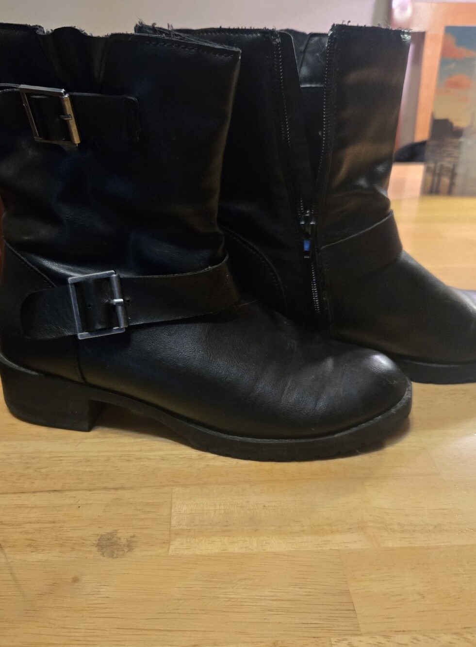 Gillia Black Buckle Combat Ankle Boots